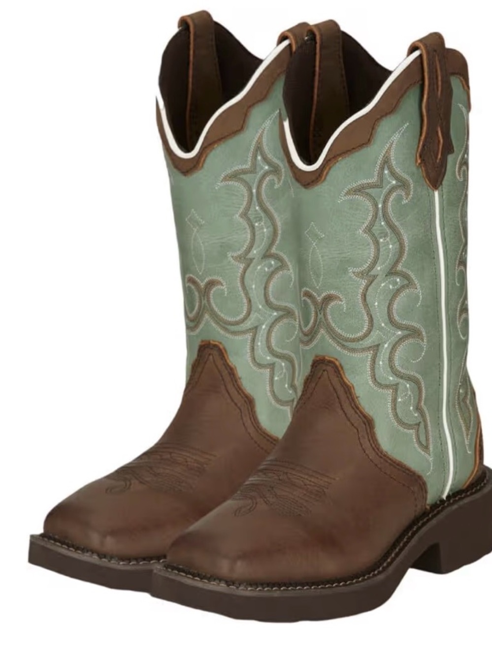 NWT Justin Boots Brown & Mint Green Western Cowboy Boots